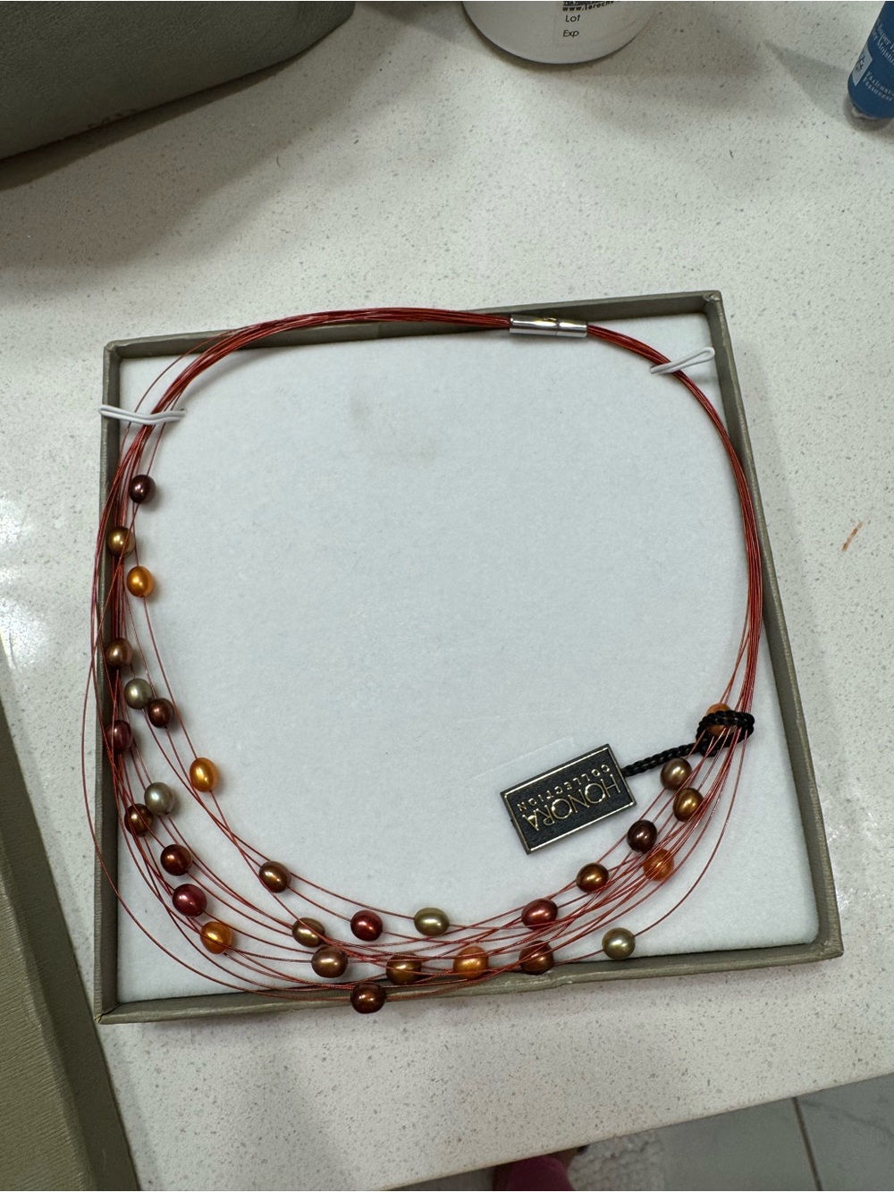 HONORA Multistrand Pearl Necklace in Red, Gold, Bronze